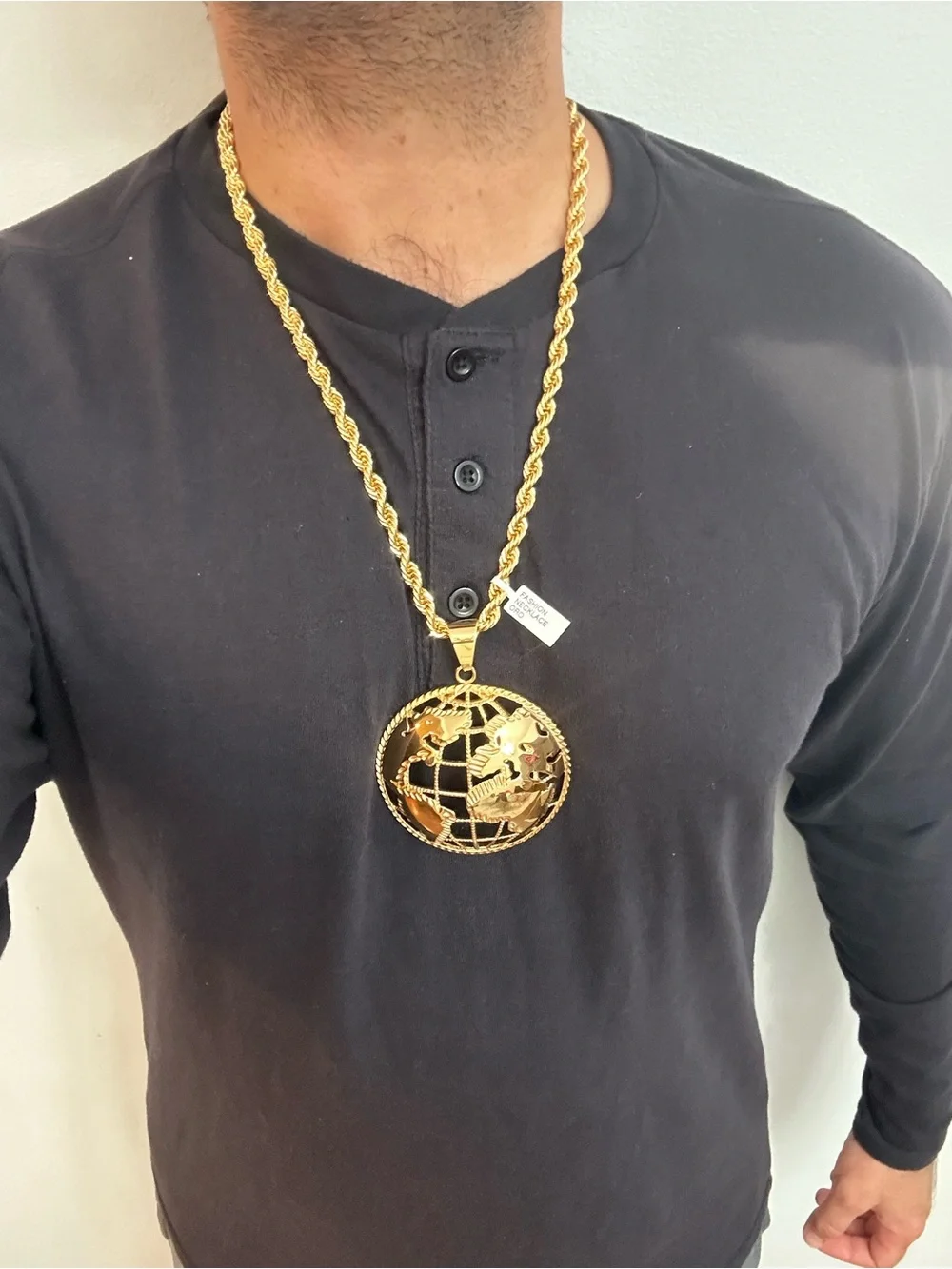 New Gold stainless steel Globe Pendant with new gold plated Rope Chain Necklace